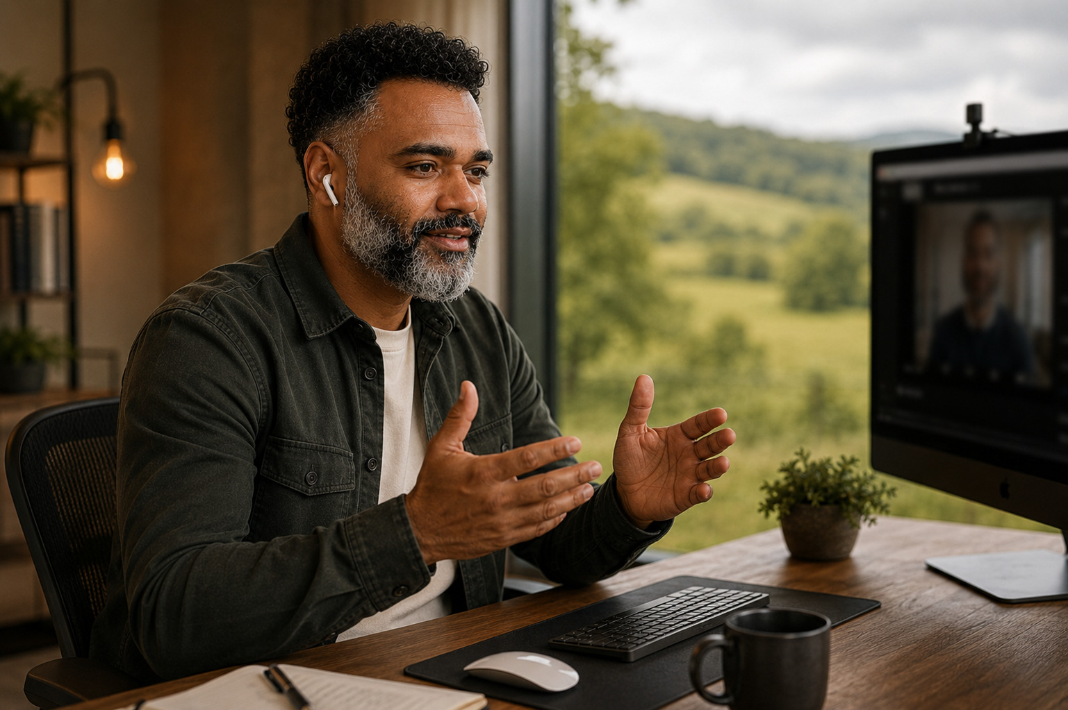 Sylvain en appel visio avec un client